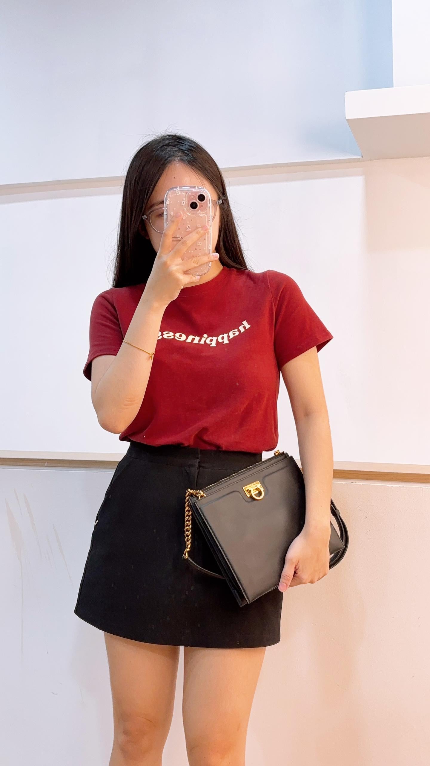 Salvatore Ferragamo Black Calfskin Trifolio Clutch with Strap