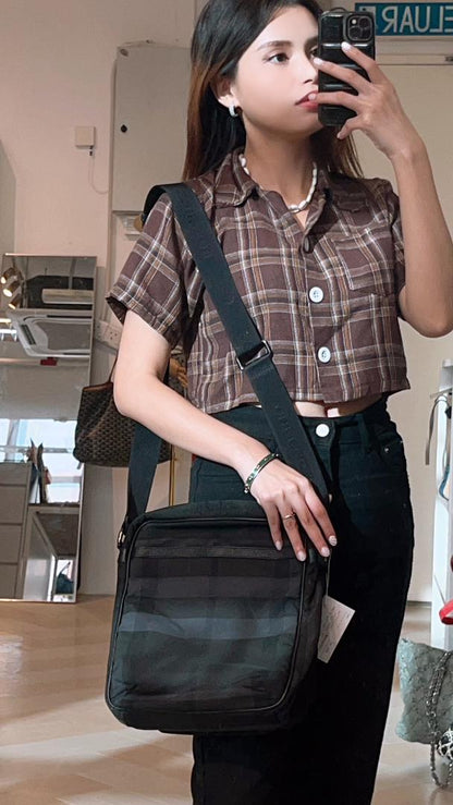 Burberry Nylon Smoked Check Messenger Bag