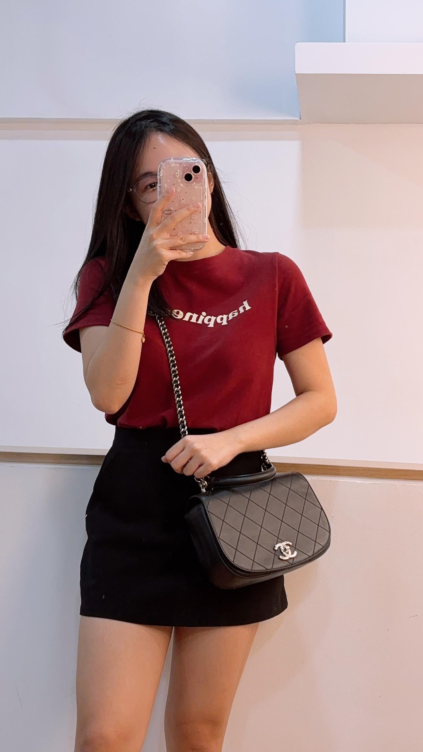 Chanel Black Calfskin Ring My Bag Handle Bag (SHW)