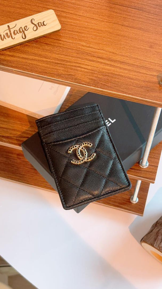 Black Caviar 23K Crystal Logo Vertical Card Case (LGHW)