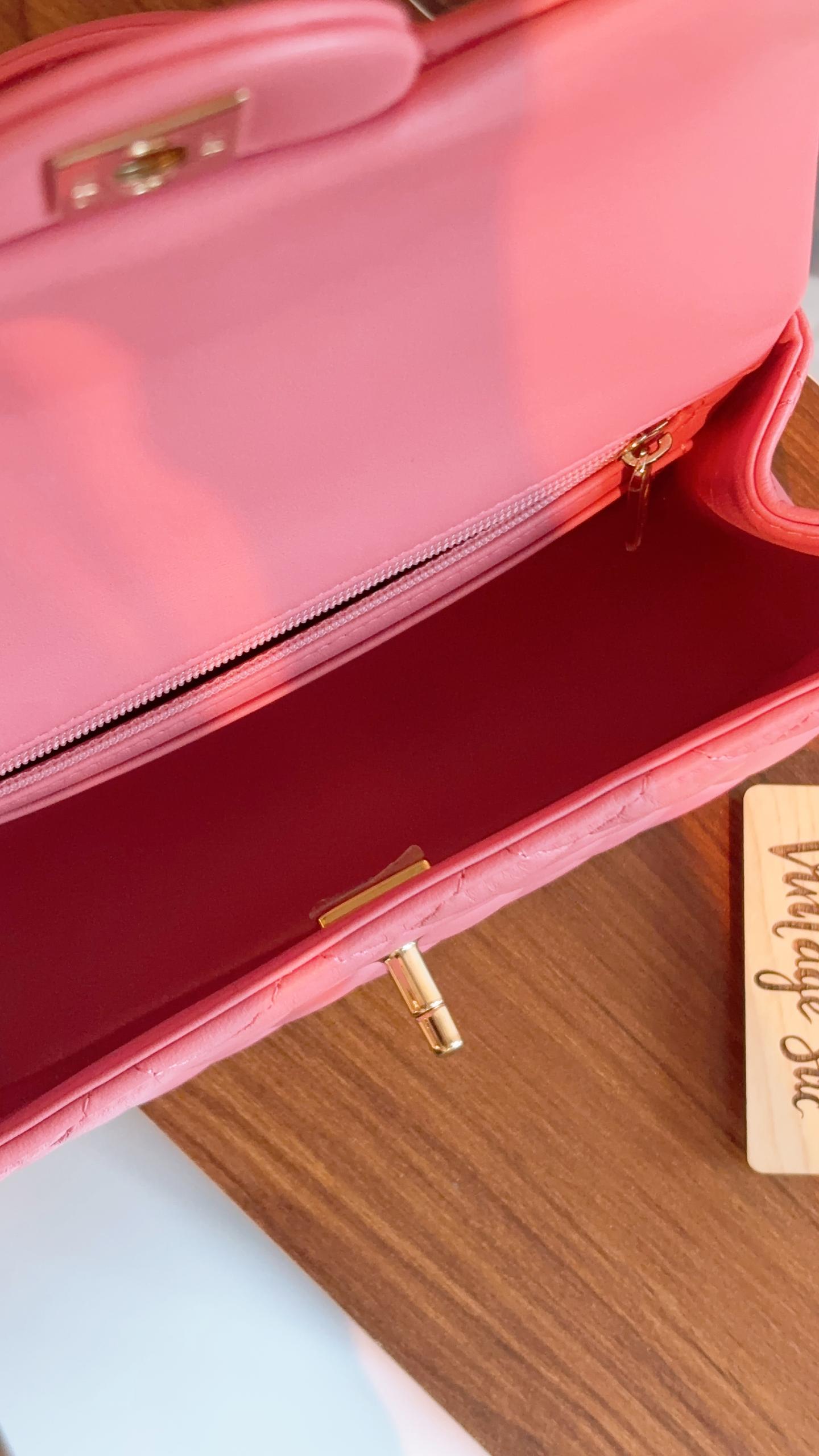 Chanel Pink Lambskin Mini Rectangular with Handle (LGHW)