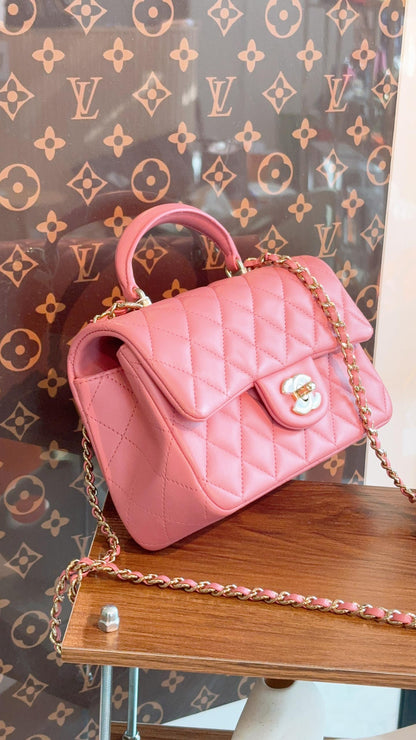 Chanel Pink Lambskin Mini Rectangular with Handle (LGHW)