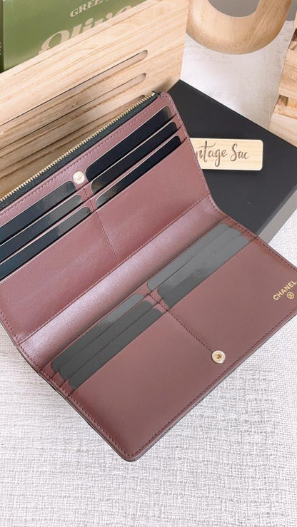 Chanel Black Caviar Bifold Long Flap Wallet  (LGHW)