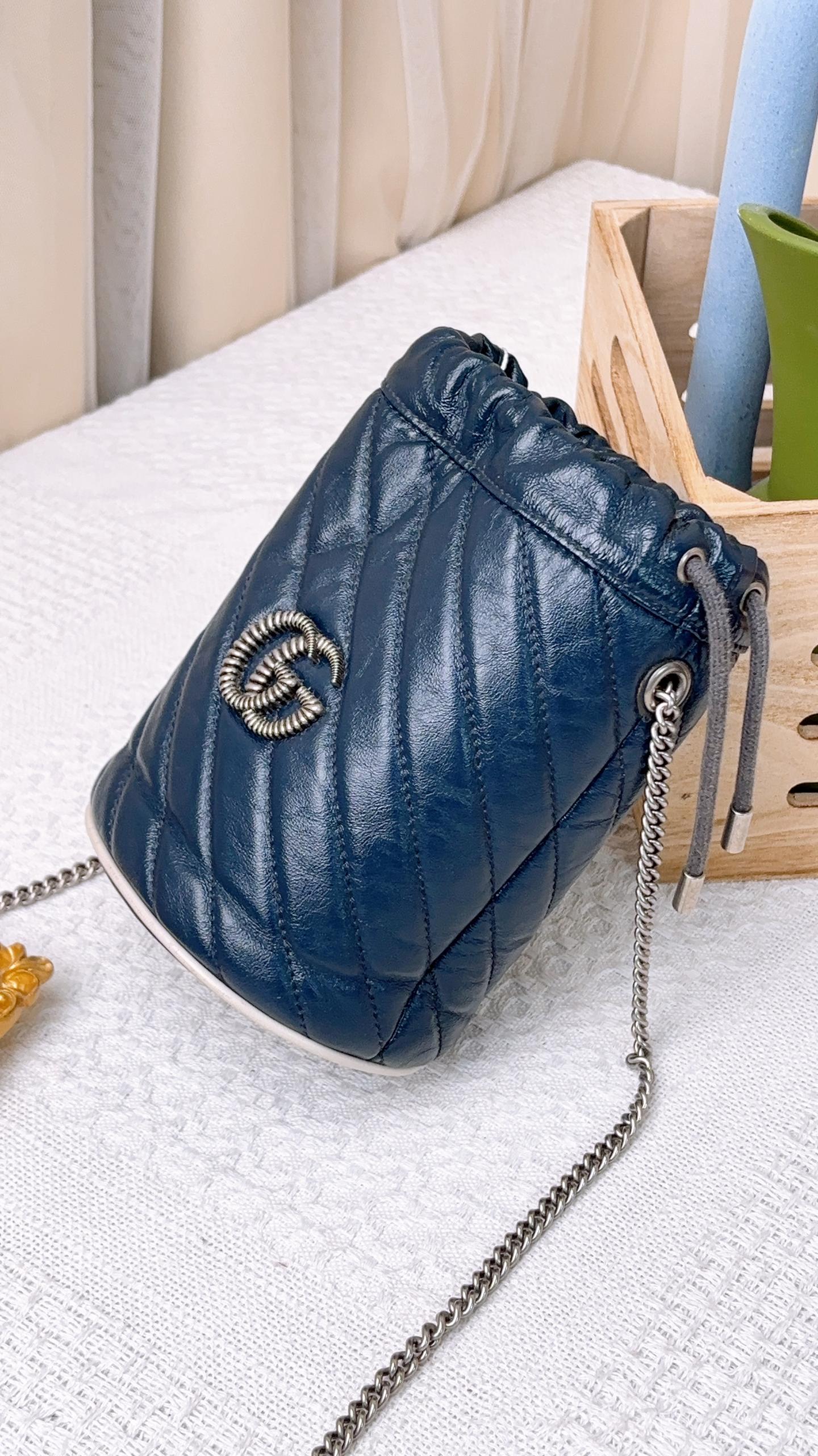 Gucci Navy Marmont Bucket Chain Bag