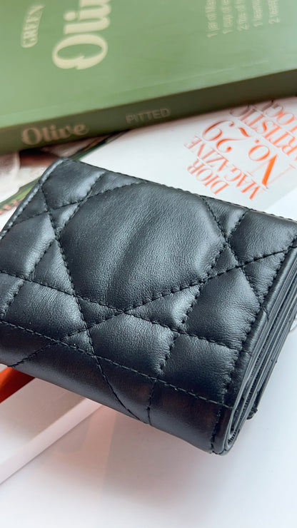 Dior Black Caro Hibiscus Crystal L Zip Wallet
