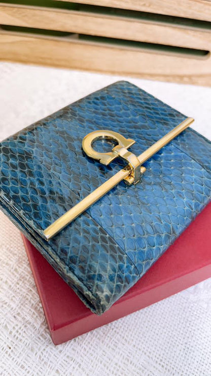 Salvatore Ferragamo Phyton Blue Flap Wallet