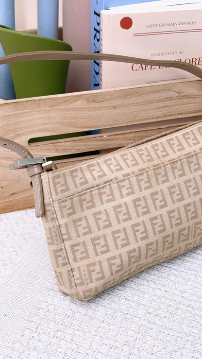 Fendi Beige Zucchino Canvas Vintage Shoulder Bag
