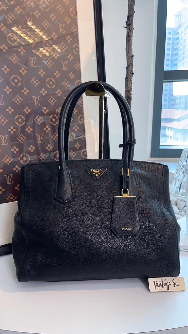 Prada Black Vitello Daino 2-Way Leather Tote (GHW)