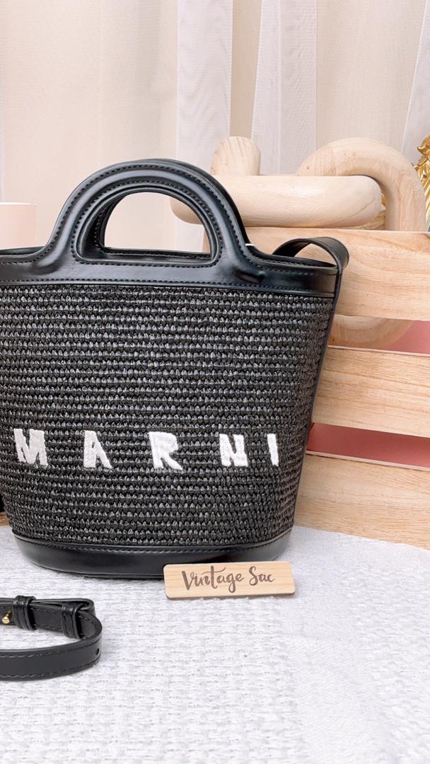 Marni Black Raffia Mini Tropicalia Bucket Bag