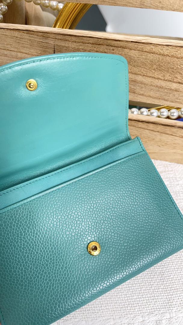 Chanel Green Caviar Vintage Small Flap Wallet