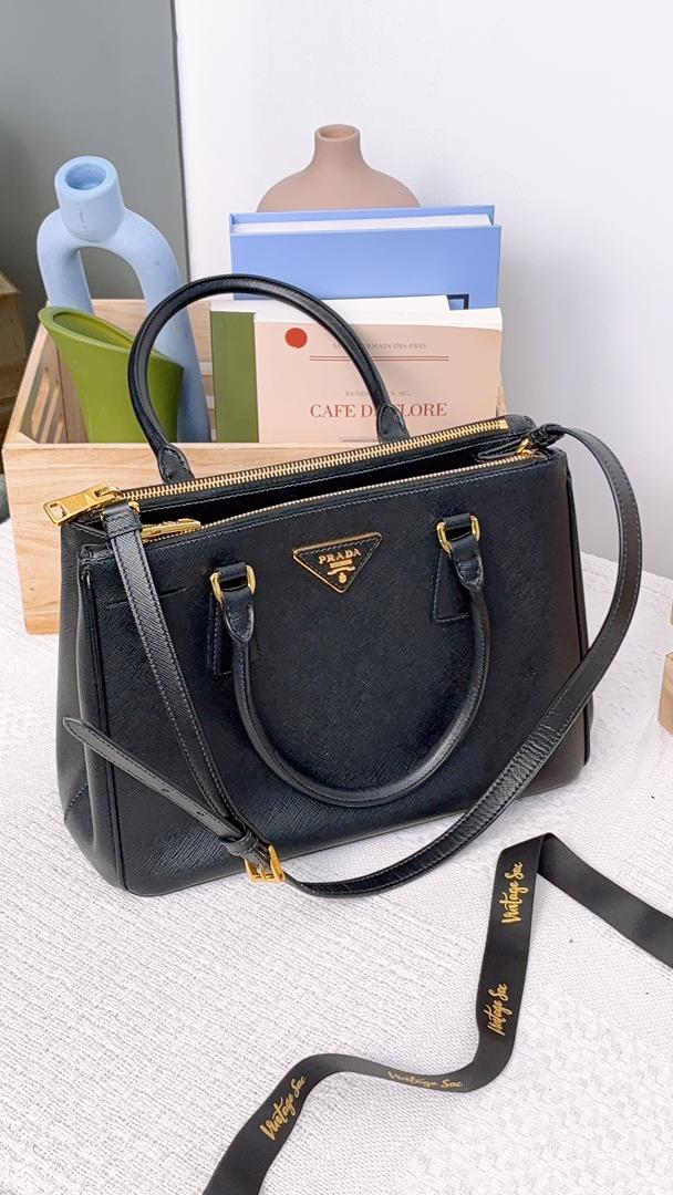 Prada Black Saffiano Small Lux Tote (GHW)