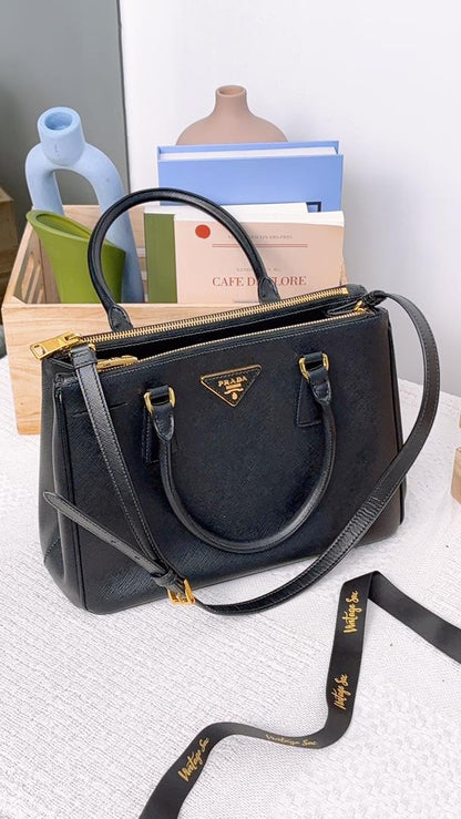 Prada Black Saffiano Small Lux Tote (GHW)