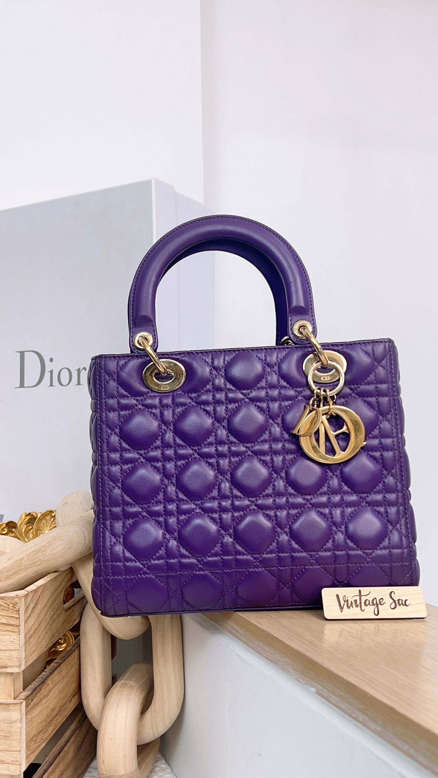 Dior Purple Lambskin Medium Lady Dior