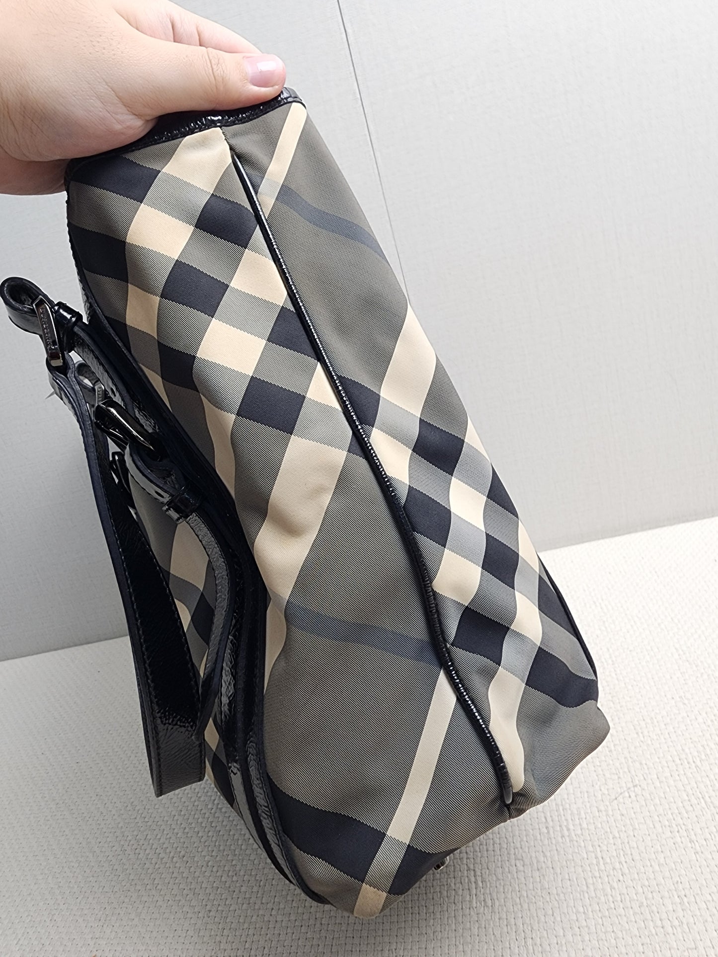 Burberry Black Nylon Beat Check Victoria Tote
