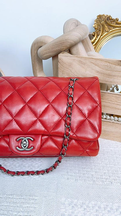 Chanel Red Lambskin Jumbo Accordin Flap (Shw)
