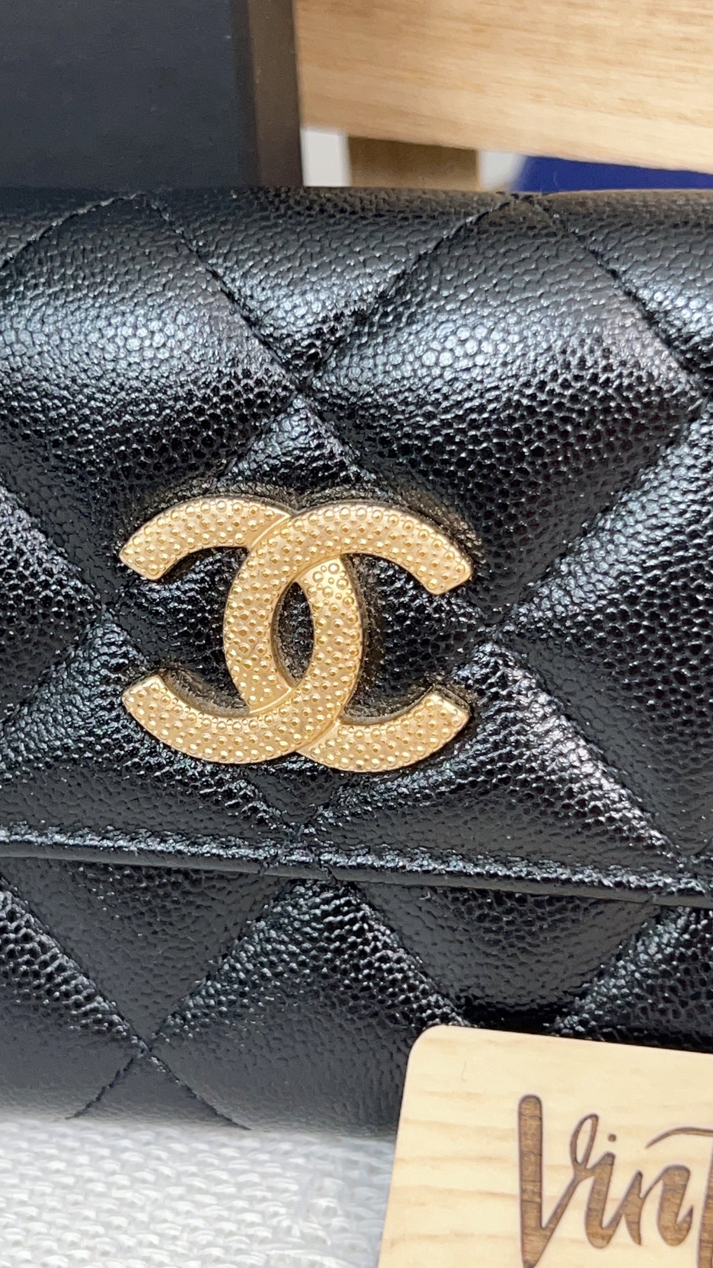 Chanel Black Caviar 22B XL Card Holder GHW