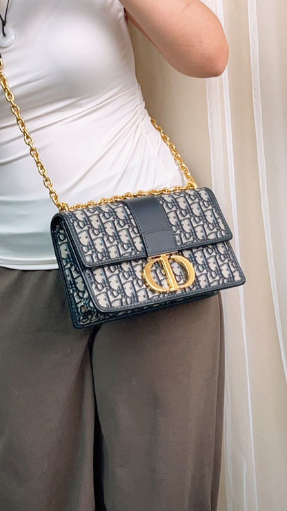 Dior Blue Montaigne East West Chain Bag (GHW)