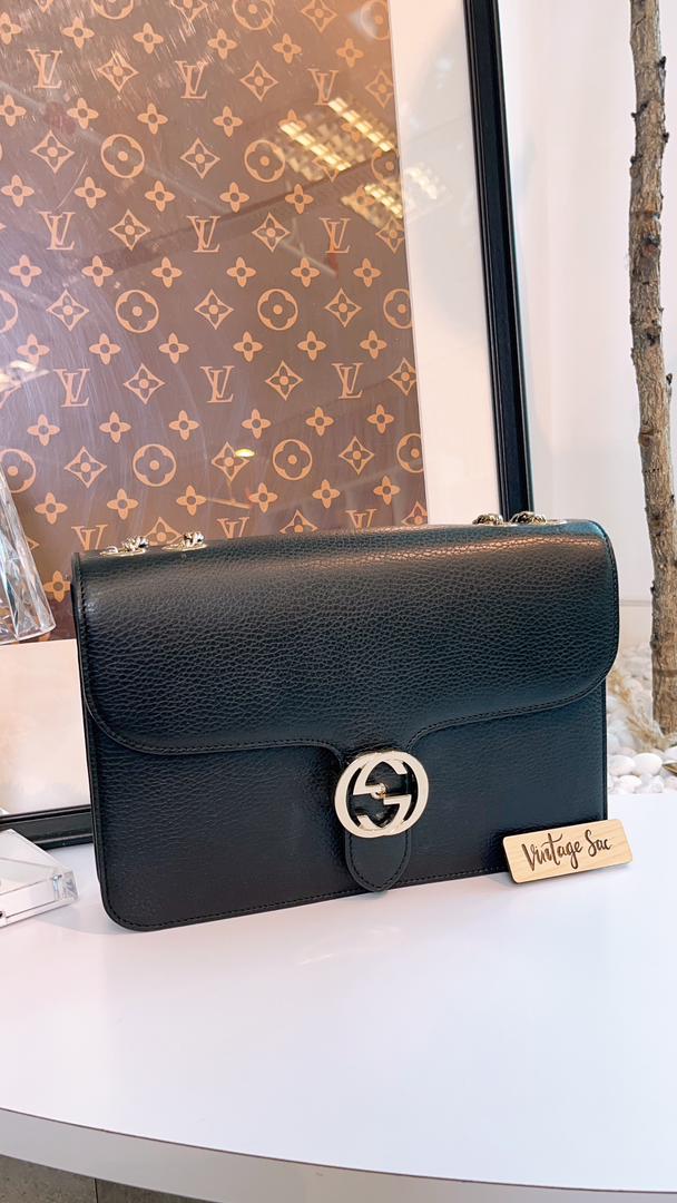 Gucci Black Medium Interlocking Chain Bag (GHW)