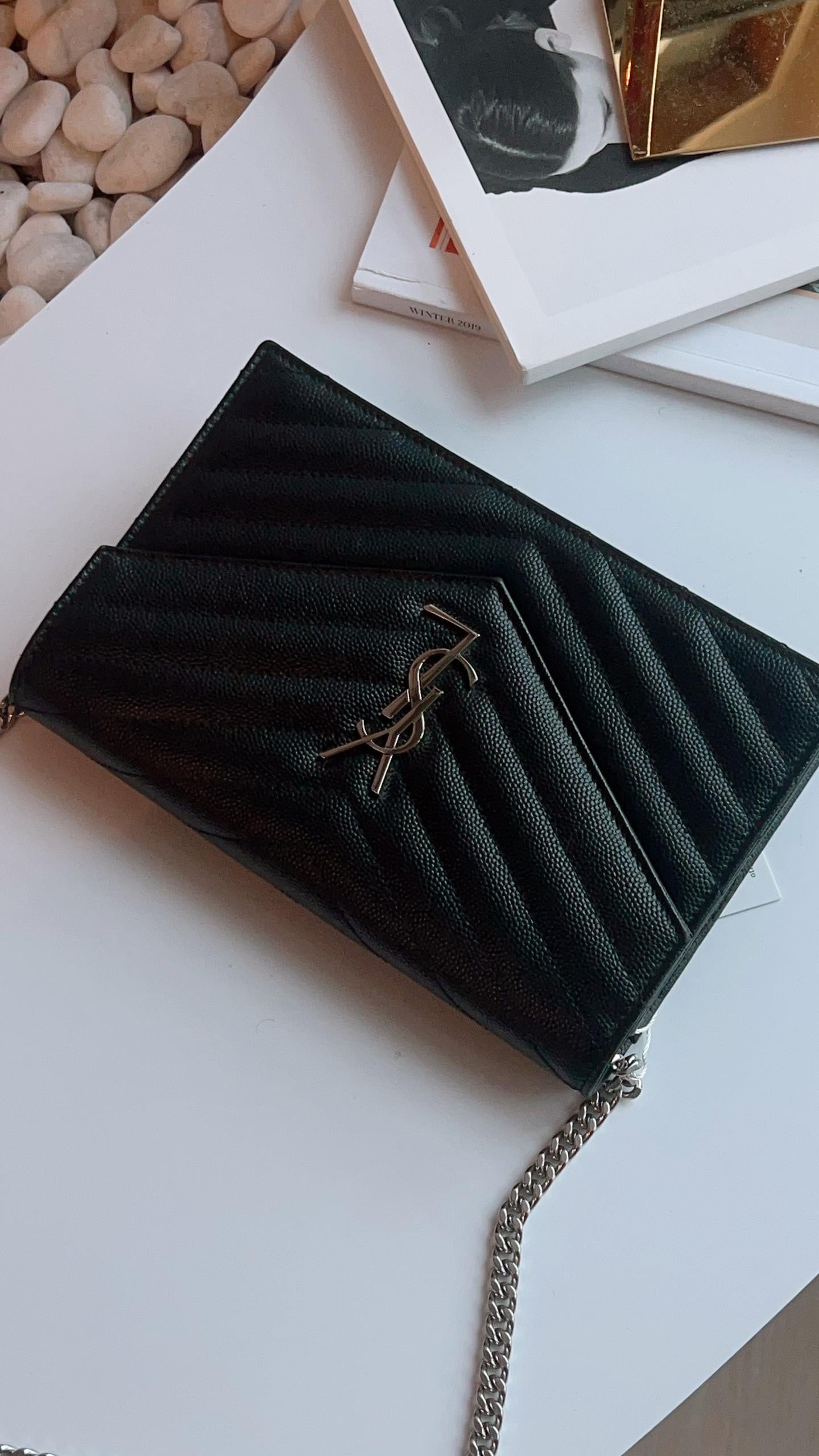 YSL Black Grain de Poudre Small Woc (SHW)