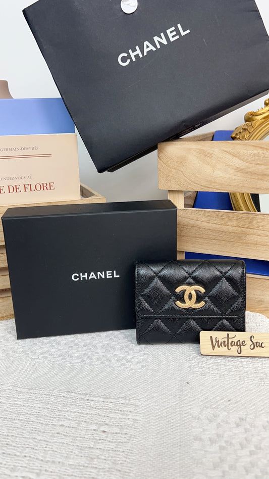 Chanel Black Caviar 22B XL Card Holder GHW