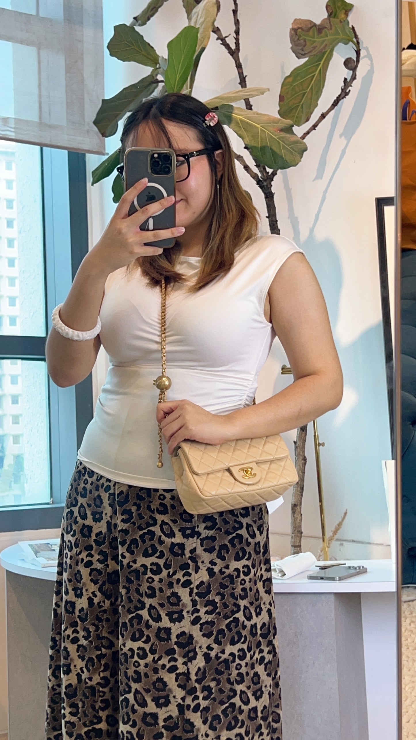 Chanel Beige Lambskin Pearl Crush Mini Rectangular