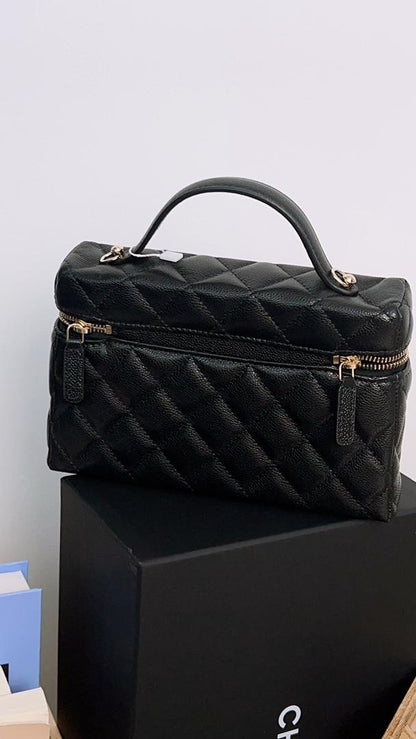 Chanel Black Caviar Top Handle Vanity Case (LGHW)