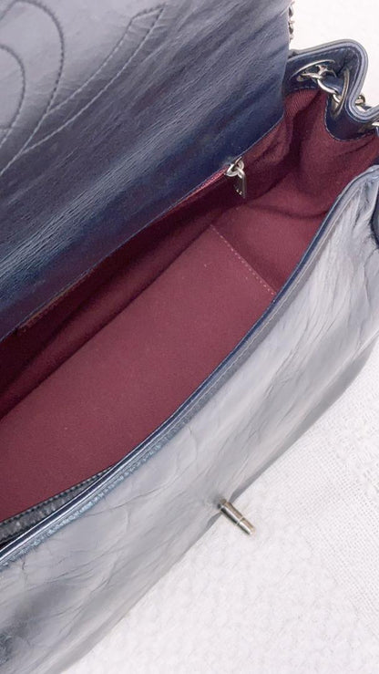 Chanel Navy Calfskin Chain Around Accordian Shoulder Bag (RHW)