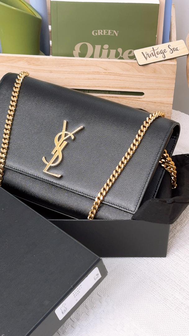 YSL Black Grain de Poudre Medium Kate (GHW)