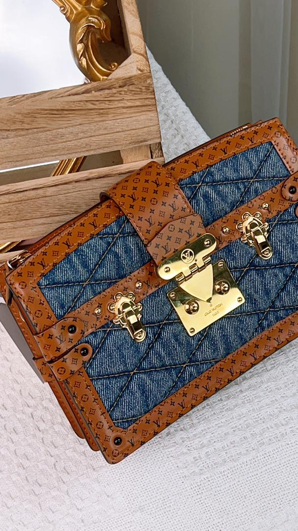 LV Denim Malletage Trunk Clutch w Chain