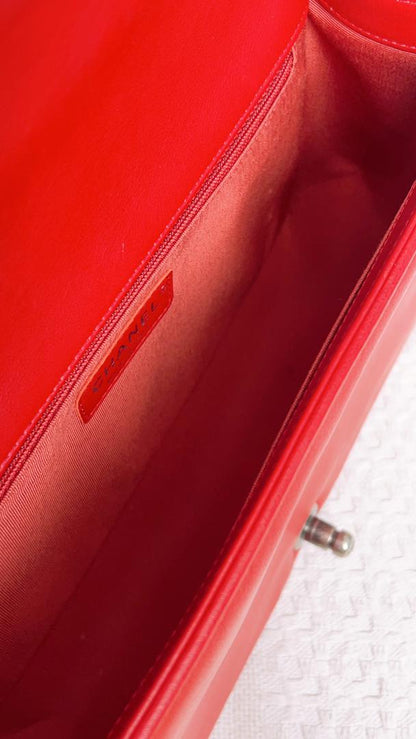 Chanel Red Lambskin New Medium Boy (RHW)