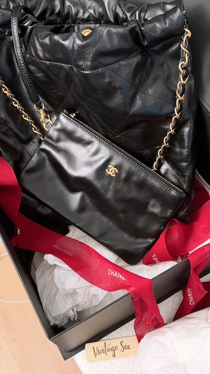 Chanel Black Calfskin Small 22 Bag (GHW)