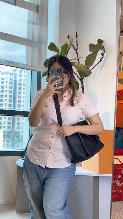 LV Black Mahina Leather Haumea Shoulder Bag