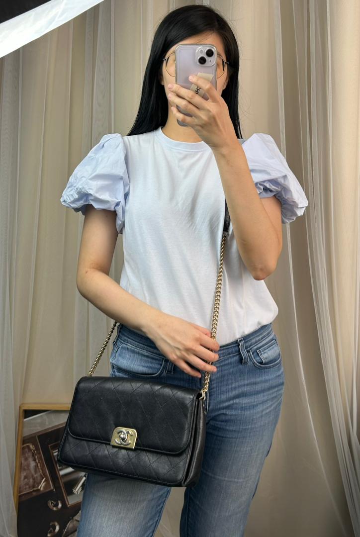 Chanel Black Calfskin Straight Lines Flap Bag