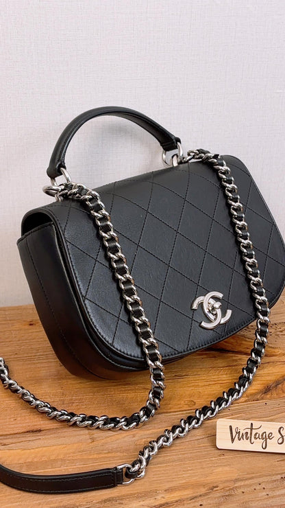 Chanel Black Calfskin Ring My Bag Handle Bag (SHW)