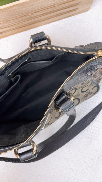 Celine Brown Canvas Vintage C Carriage Handbag