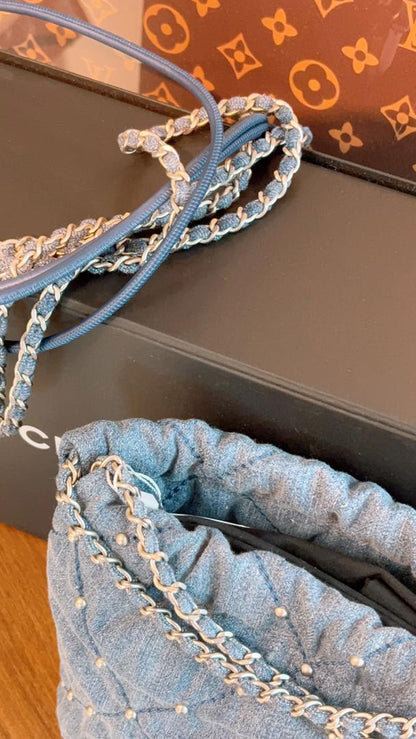 Chanel Denim Studded Mini 22 (SHW)