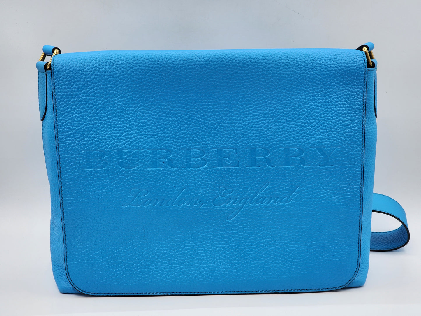 Burberry Blue Grain Calfskin Large Burleigh Messenger Bag