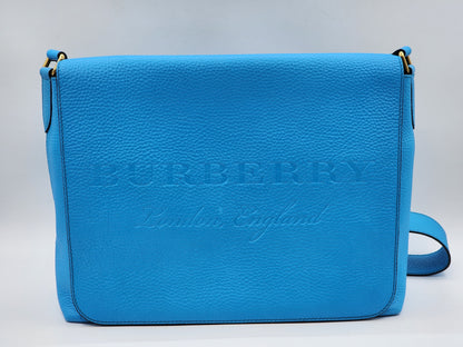 Burberry Blue Grain Calfskin Large Burleigh Messenger Bag