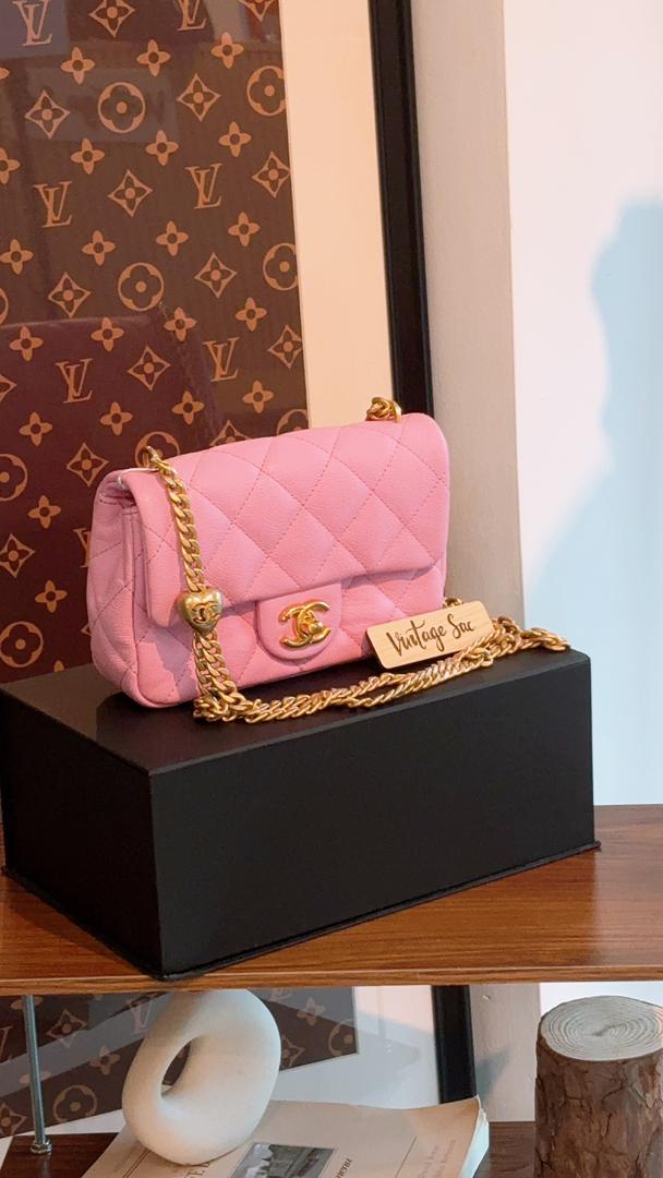 Chanel Pink Caviar 23P Mini Rectangular Heart Crush Flap Bag (GHW)