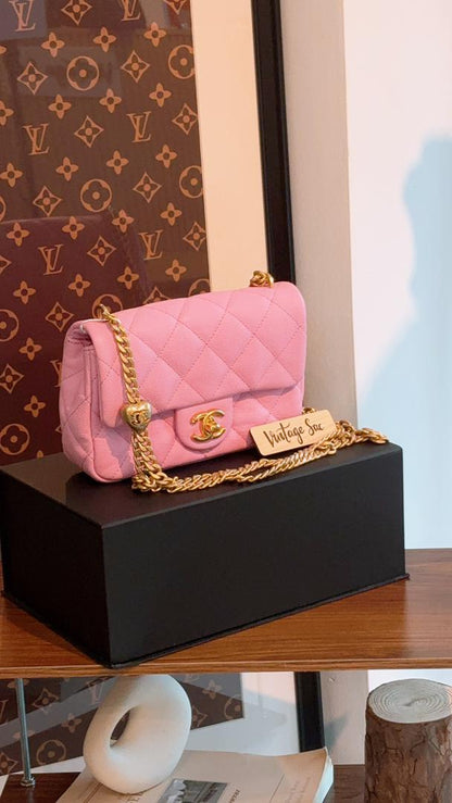 Chanel Pink Caviar 23P Mini Rectangular Heart Crush Flap Bag (GHW)