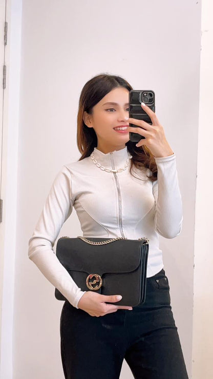 Gucci Black Medium Interlocking Chain Bag (GHW)