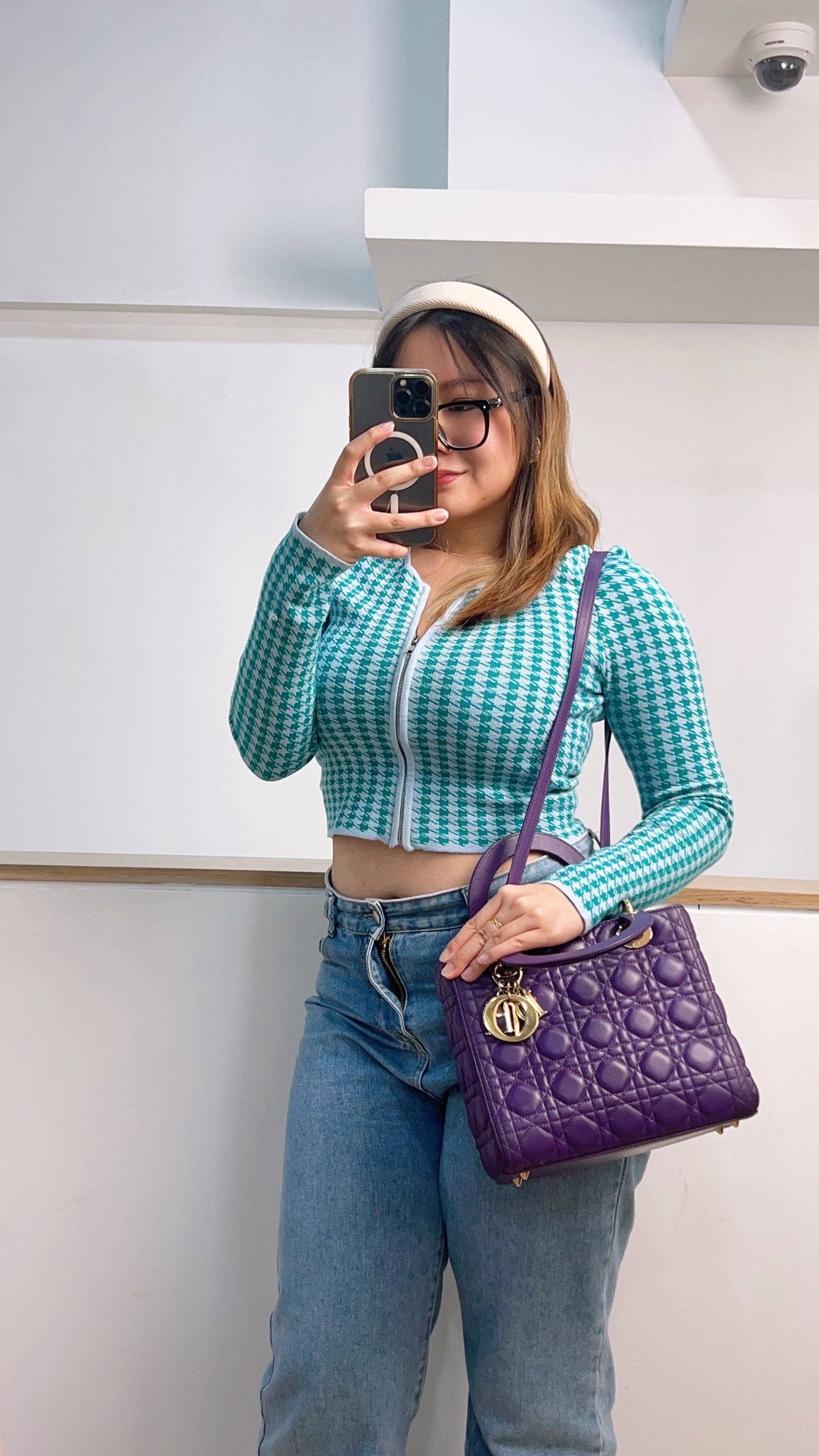 Dior Purple Lambskin Medium Lady Dior