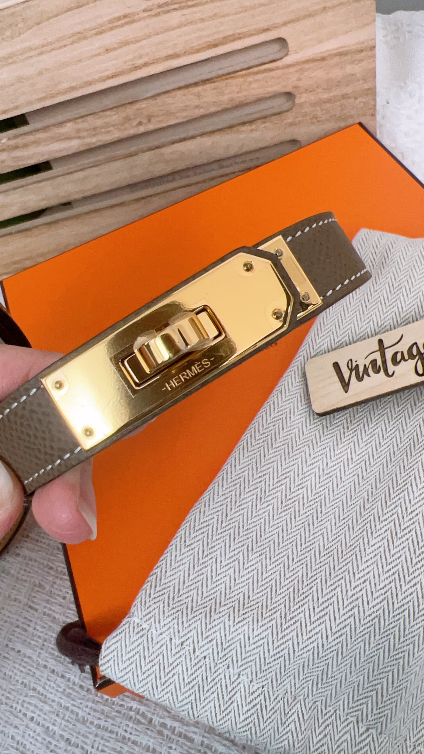 Hermes Epson Etoupe Kelly 18 Belt GHW