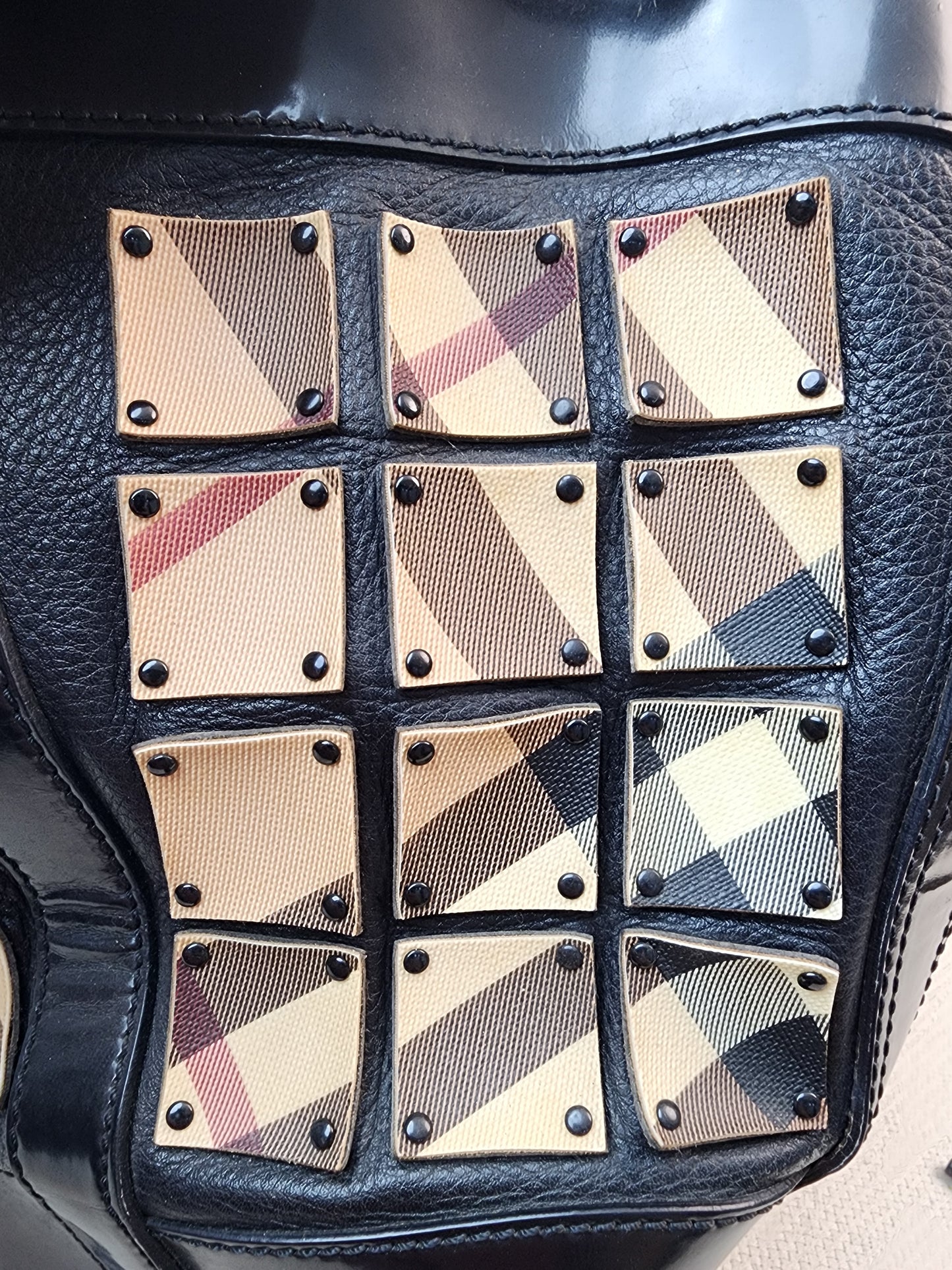 Burberry Nova Check Studded Warrior Armour Hobo Bag