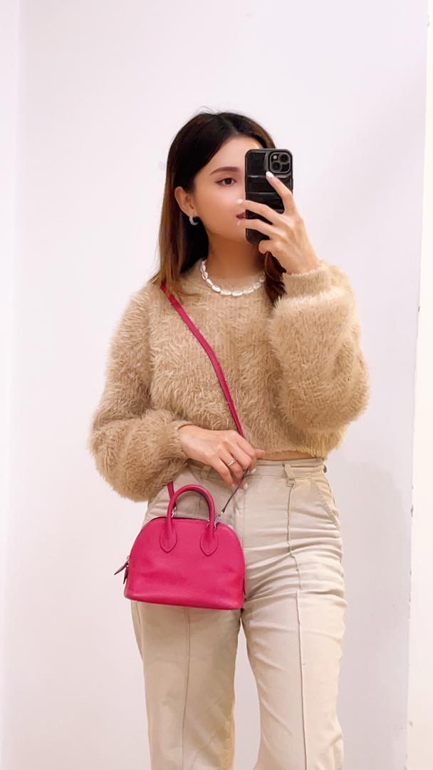 Hermes Rose Pourpre Mini Bolide (PHW)