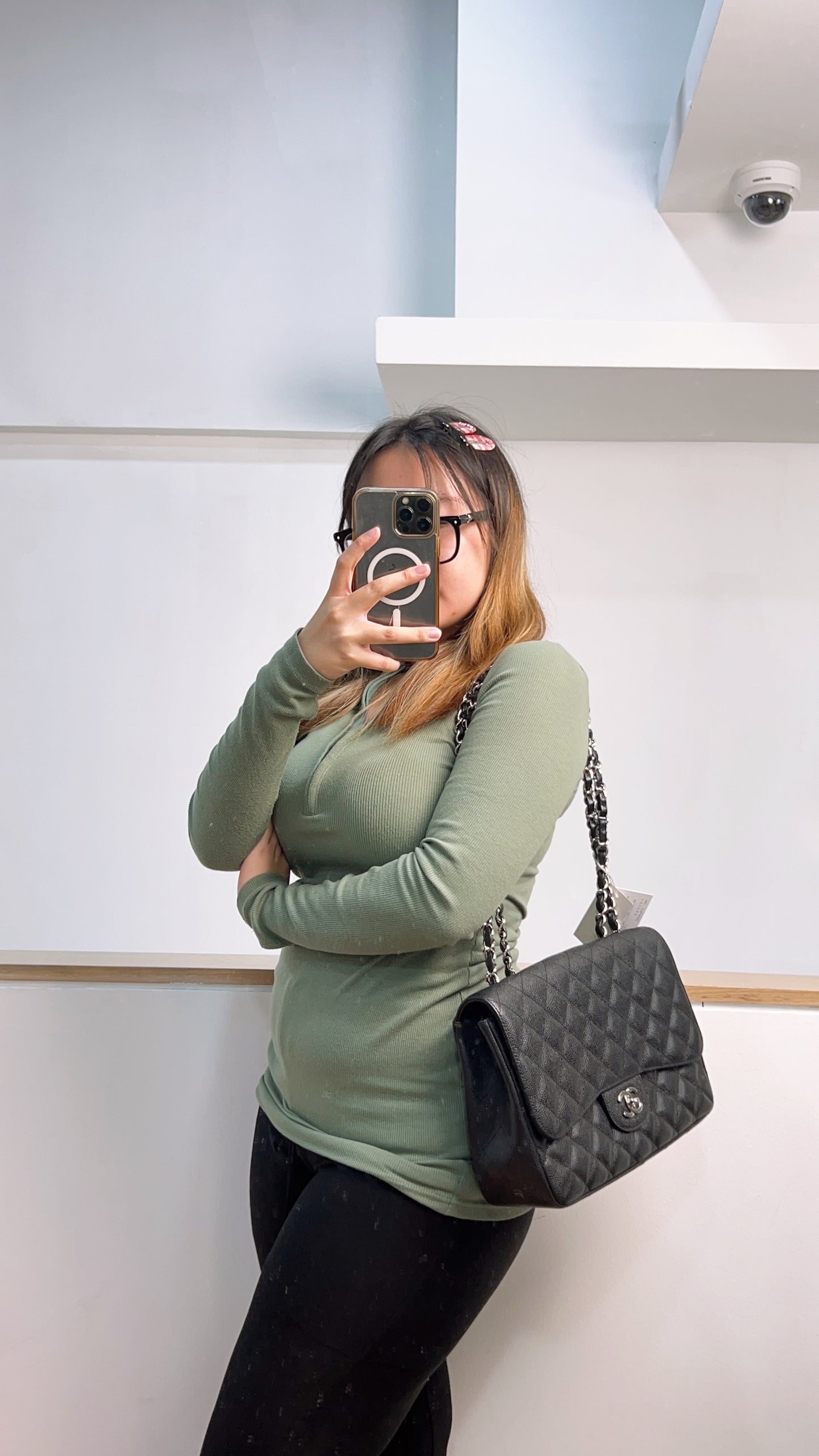 Chanel Classic Jumbo Black Quilted Caviar Leather