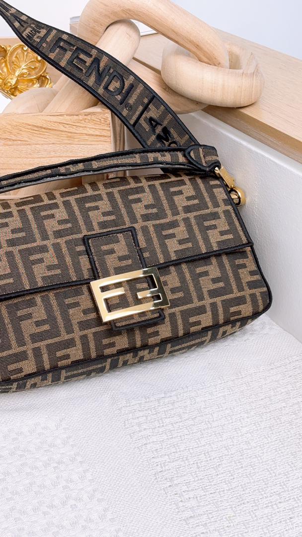 Fendi Brown Jacquard Canvas Baguette