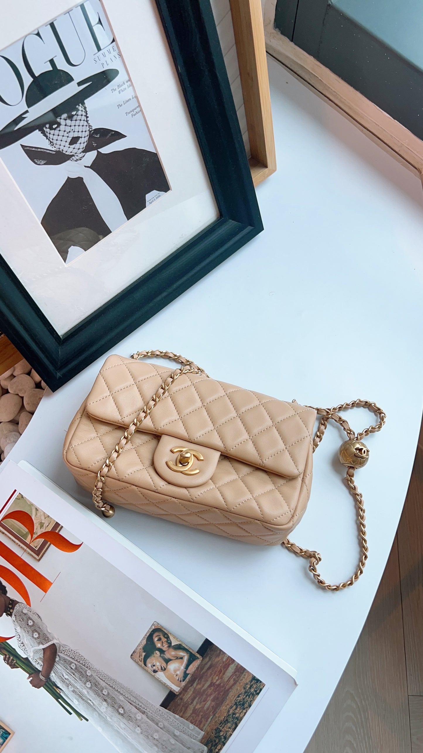 Chanel Beige Lambskin Pearl Crush Mini Rectangular