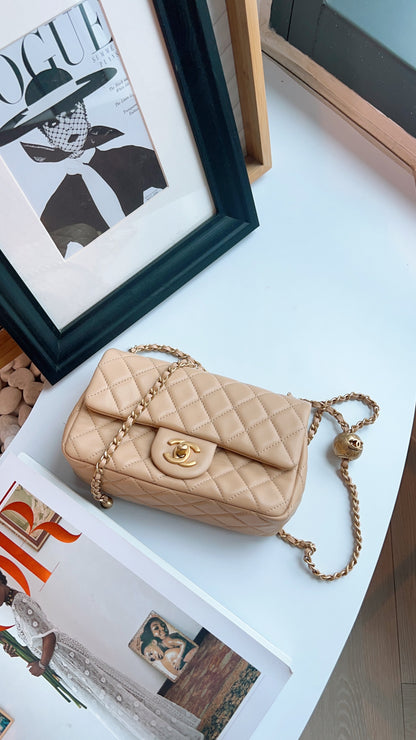 Chanel Beige Lambskin Pearl Crush Mini Rectangular