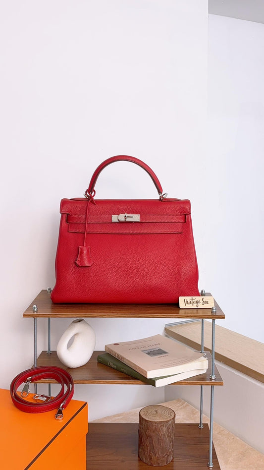 Hermes Rouge Vif Kelly 32 (PHW)